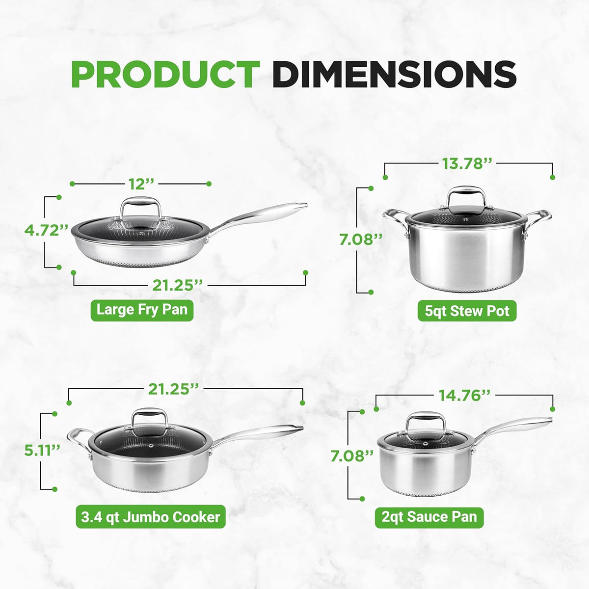 NutriChef 8-Piece Triply Cookware Set Stainless Steel - Triply Kitchenware Pots & Pans Set Kitchen Cookware, Non-Stick Coating - Sauce Pot, Stew Pot, Cooking Pot, Frying Pan, Lids - NC3PLY8Z