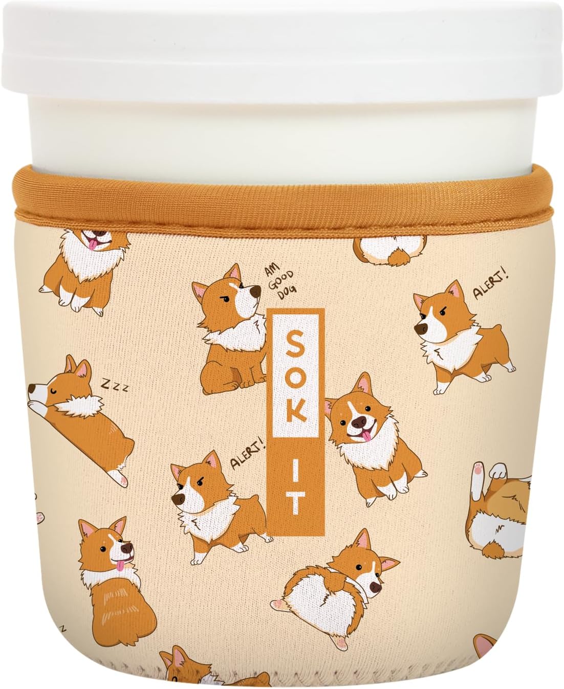 Sok It IceCreamSok Insulated Neoprene Cover (Too Corgi to Function, Tapered Ice Cream Pints)