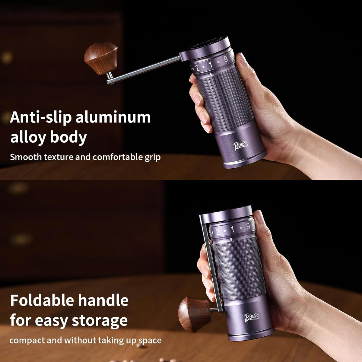 Manual Coffee Grinder with Foldable Handle, Conical Burr Coffee Grinder with 20g Capacity, Adjustable External Grind Setting for Travel,Camping,Home