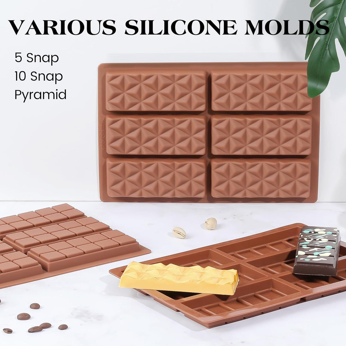 1 Pc Chocolate Bar Mold Deep Dubai Stuffed Silicone Molds for Filling Knafeh Pistachio Chocolate Bar and Wax Melts Rectangle Thick Candy Bar Molds Break Apart (Pyramid)