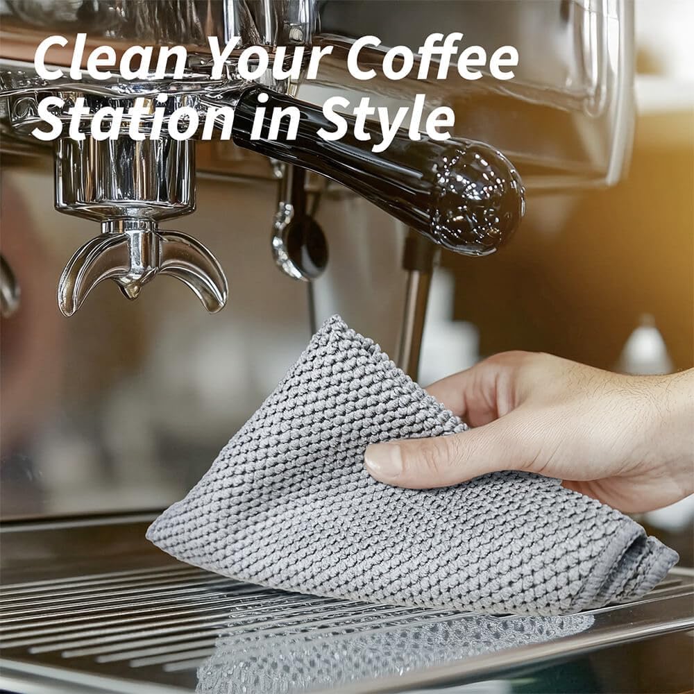 Barista Towel, Microfiber Coffee Cleaning Cloths, Espresso Machine Accessories, 12'x12', 6 Pack, Grey