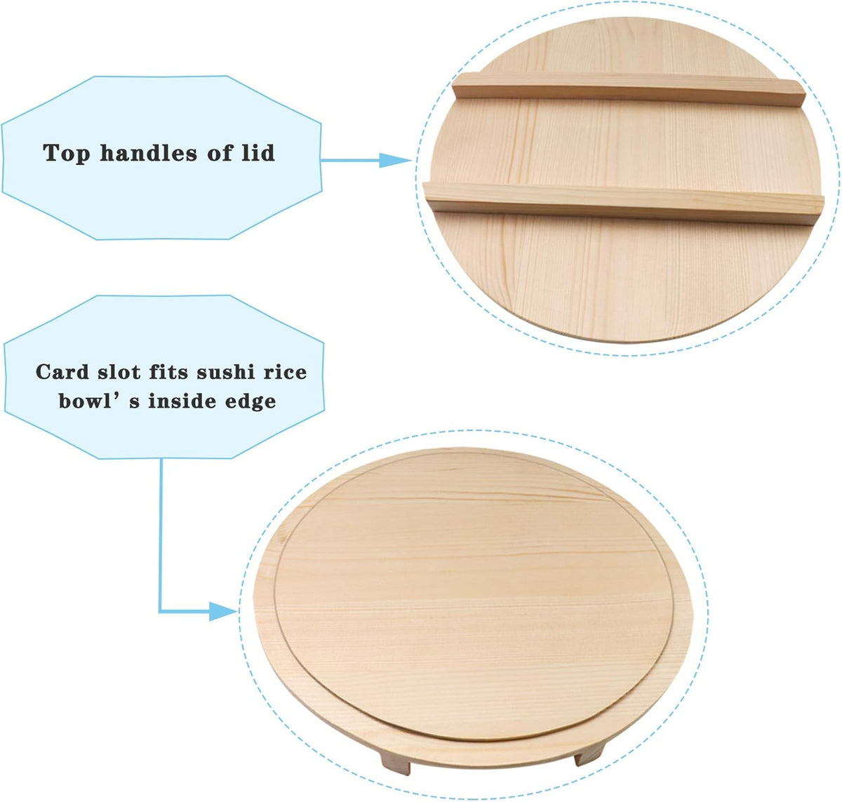 Kichgather Wooden Sushi Rice Bowl with Lid Hangiri Sushi Oke Sushi Rice Mixing Tub (14.2 ” with lid)