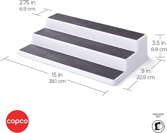 Copco 2555-0188 Non-Skid 3-Tier Spice Pantry Kitchen Cabinet Organizer, 15-Inch, White/Gray (Pack of 2)