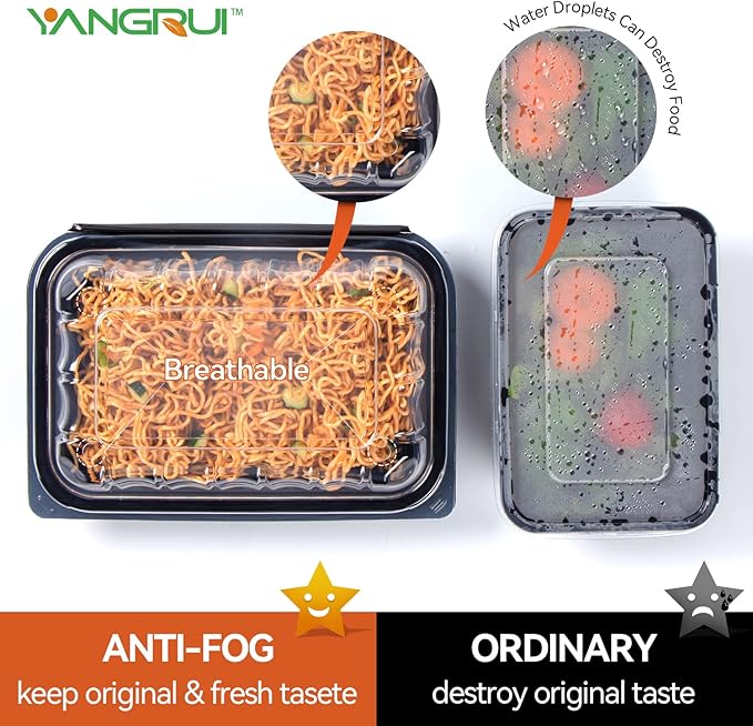 YANGRUI Food Containers 9x6 Inch 27 oz 30 Pack - Anti Fog Clear Lid for Display | BPA Free PP Plastic | Reusable Heavy Duty Freezer & Microwave Safe | Shrink-Wrap Freshness Bakery Takeout Container