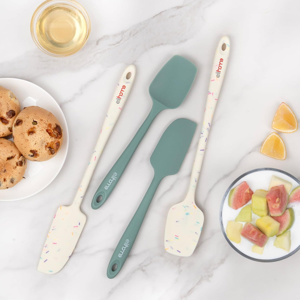 Elihome Skinny Silicone Spoonula - Non-Stick Heat Resistant Silicone Scraper Spatula for Mixing, Serving, Scraping, Stirring, and More - 11 Inch, Sage Green