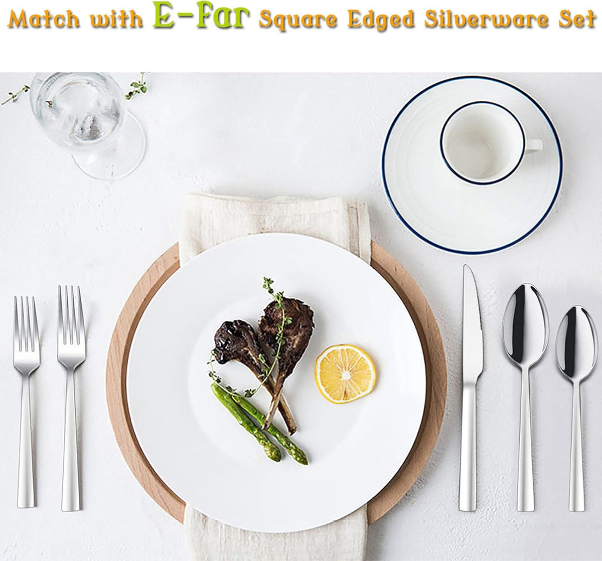 Teaspoon Set of 6, E-far 6.7 Inch Stainless Steel Spoons for Kitchen or Restaurant, Non-toxic & Mirror Polished, Squared Edge & Dishwasher Safe