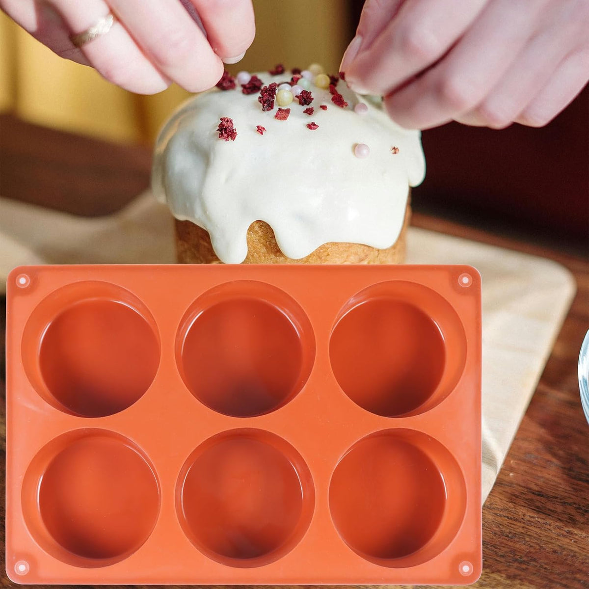Muffin Pan, 6 Cup Silicone Cake Moulds for Baking, Silicone Muffin Cases, Non Stick Muffin Tin, Cookies Jelly Mould - BPA Free and Dishwasher Safe