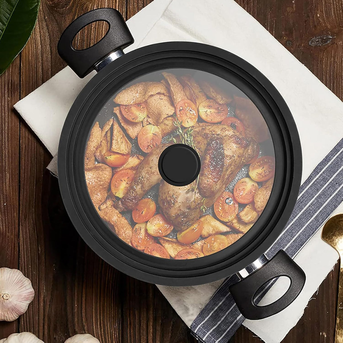 Universal Lid for Pots, Pans and Skillets, Tempered Glass Lid fit 10", 11", 12" Skillets, Pots, Frying Pans, Cast Iron, Crock Pot and Other Glass Covers Replacement