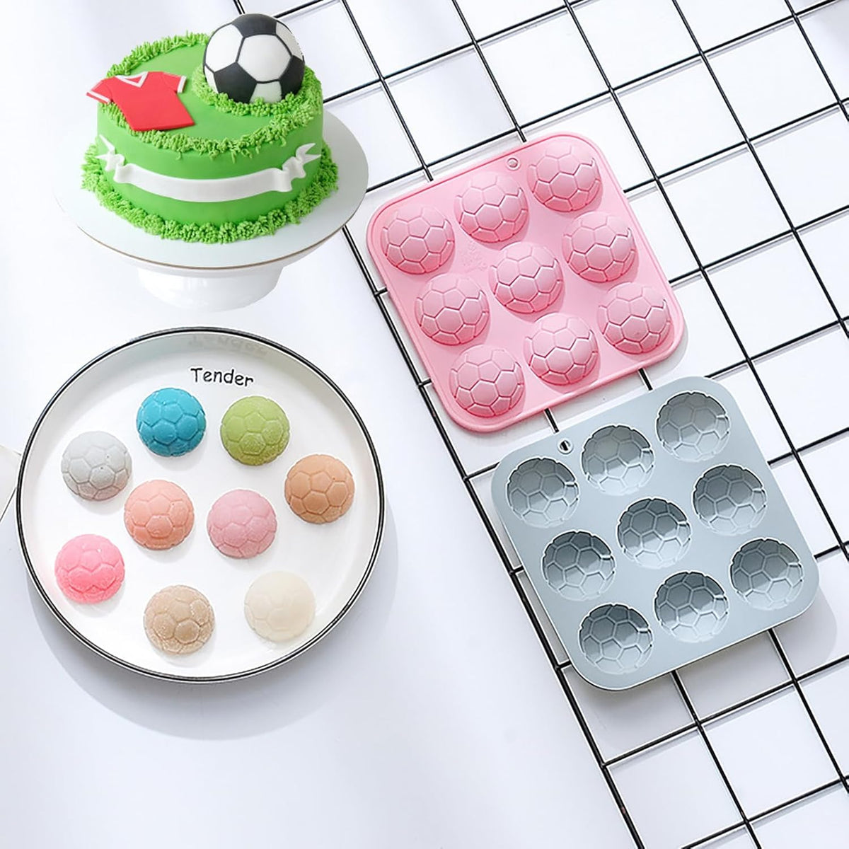 Soccer Chocolate Mold Set Silicone Baking Molds with Football, Goal, Reusable for Sports Party Treats, Birthday Cakes & Cupcakes - 2 Pack