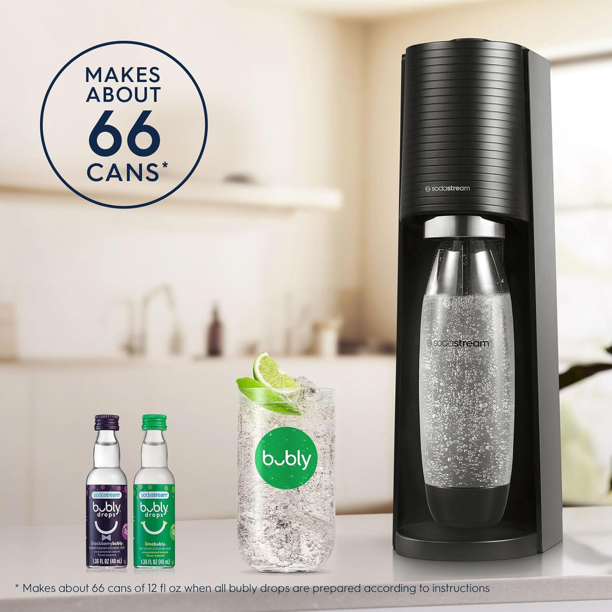 SodaStream Terra Sparkling Water Maker Bundle (Black), with CO2, DWS Bottles, and Bubly Drops Flavors