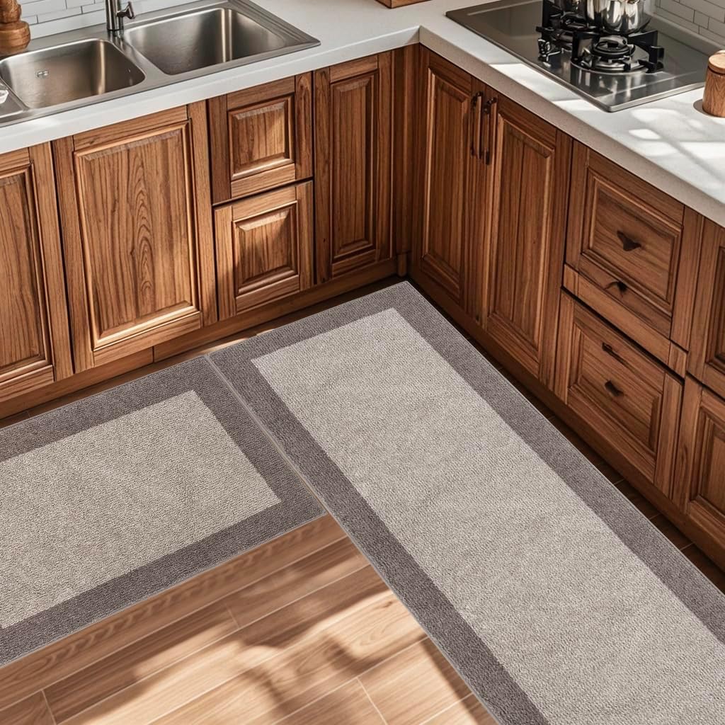 Machine Washable (24" x 36"+ 24" x 60"') Kitchen Rugs Set of 2, Non Slip Kitchen Mats for Floor, Absorbent Entrance Runner Rugs for Bedroom, Hallway, Bathroom, Door (Roll Packing)