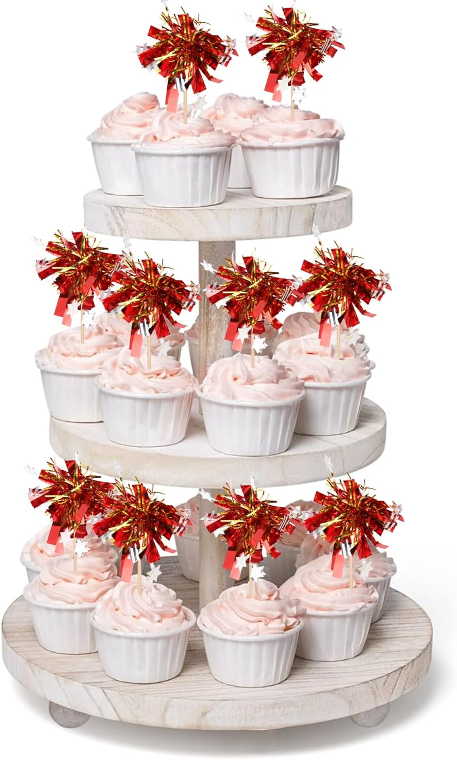 30 PCS Foil Firework Cupcake Toppers Happy Birthday Star Cupcake Picks Sparkle Tinsel Drink Stirrers Cocktail Fruit Toothpicks for Valentine's Day Wedding Birthday Party Decorations Supplies Red Gold