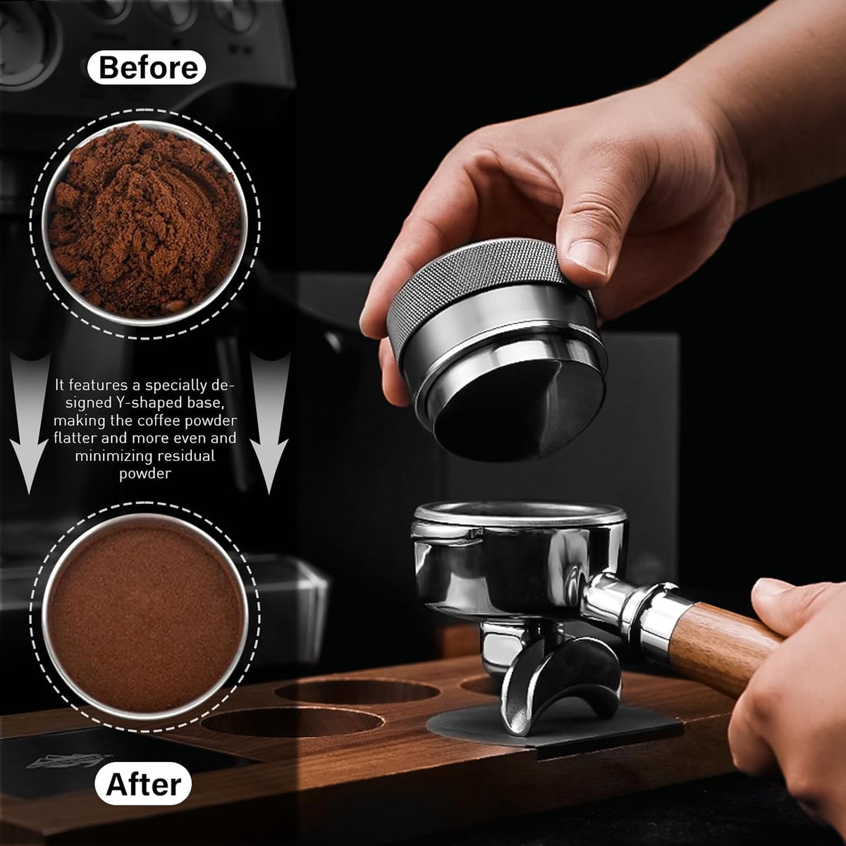 CrossCreek 58mm Espresso Distributor | Adjustable Depth Fits All 58mm Espresso Portafilter | Breville/Rancilio/La Marzocco | Stainless Steel & Walnut Distribution Tools | Espresso Machine Accessories