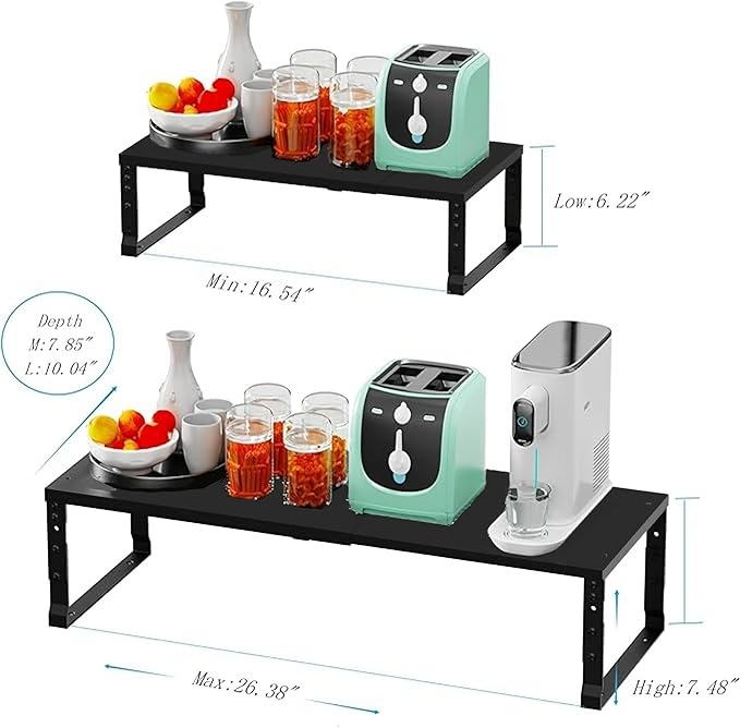 Expandable Spice Rack Organizer for Kitchen Cabinet, Seasoning,Bathroom Organizion Display Shelf, Stackable Multi-Purpose Shelves.Easy-to-Install(1Pack/Black,Large