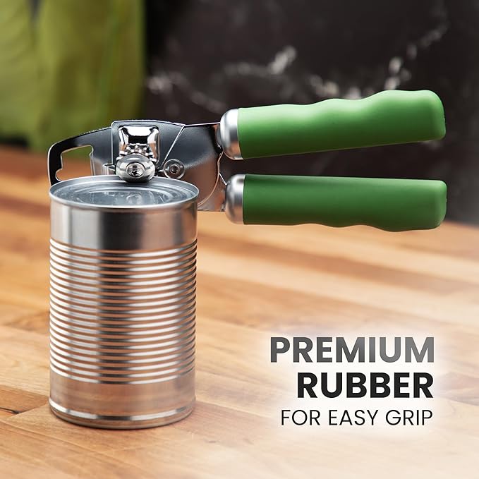 Zulay Kitchen Heavy Duty Stainless Steel Can Opener Manual with Bottle Opener - Rust Proof Manual Can Opener With Turn Knob & Comfy Soft Grip Handles - Artichoke Green