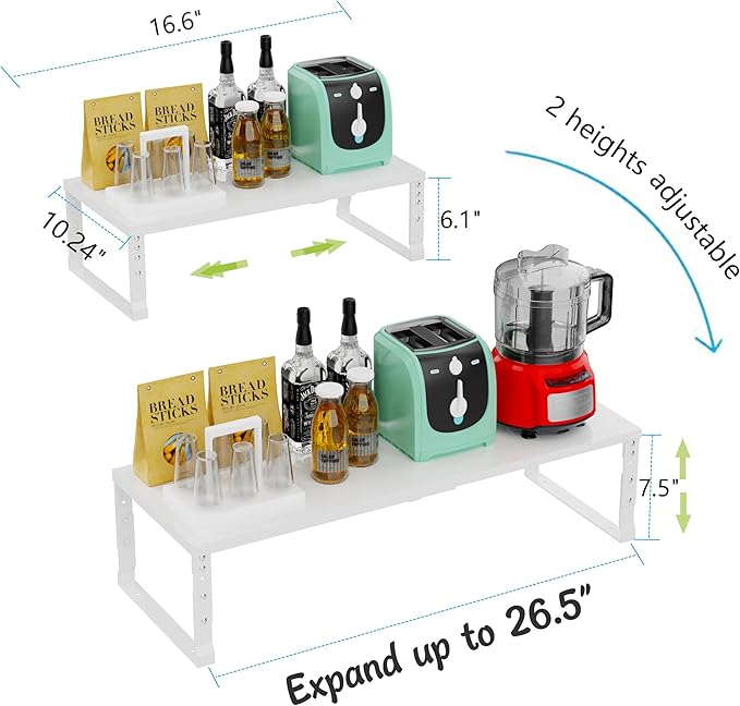 Expandable Stackable Spice Rack Organizer for Kitchen Cabinet,Adjustable Counter Shelf, countertop, Pantry,Cupboard,Bathroom,Bedroom(3Packs/White/Large)