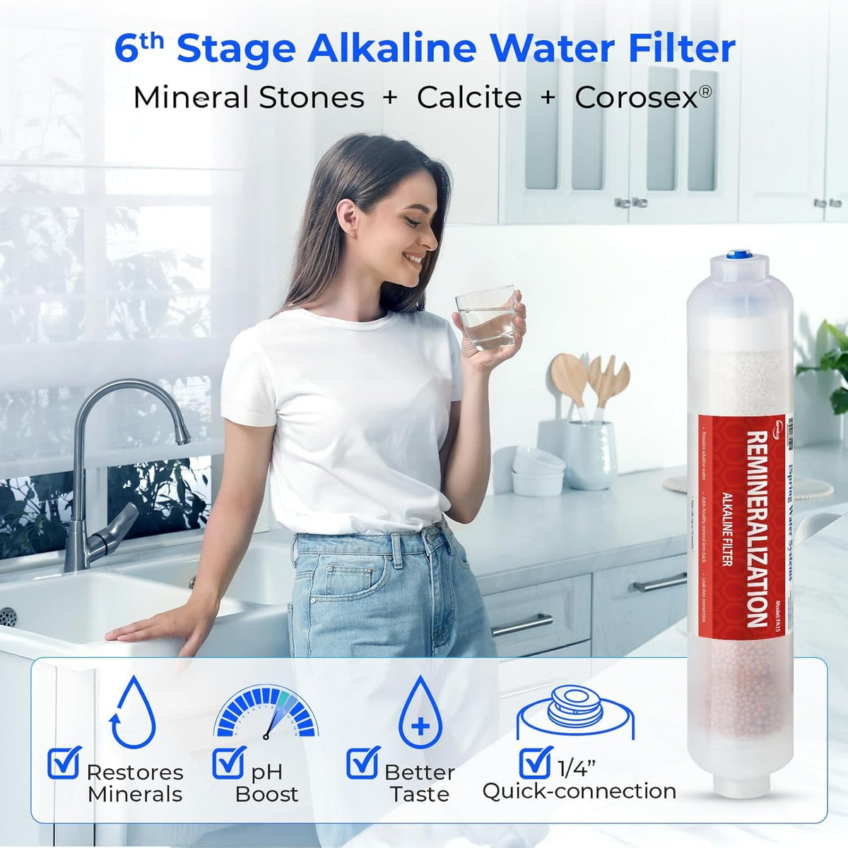 iSpring F9K NSF Certified 1-Year Reverse Osmosis Water Filter, Alkaline Remineralization Filters for 6-Stage RO Systems, Without RO Membrane