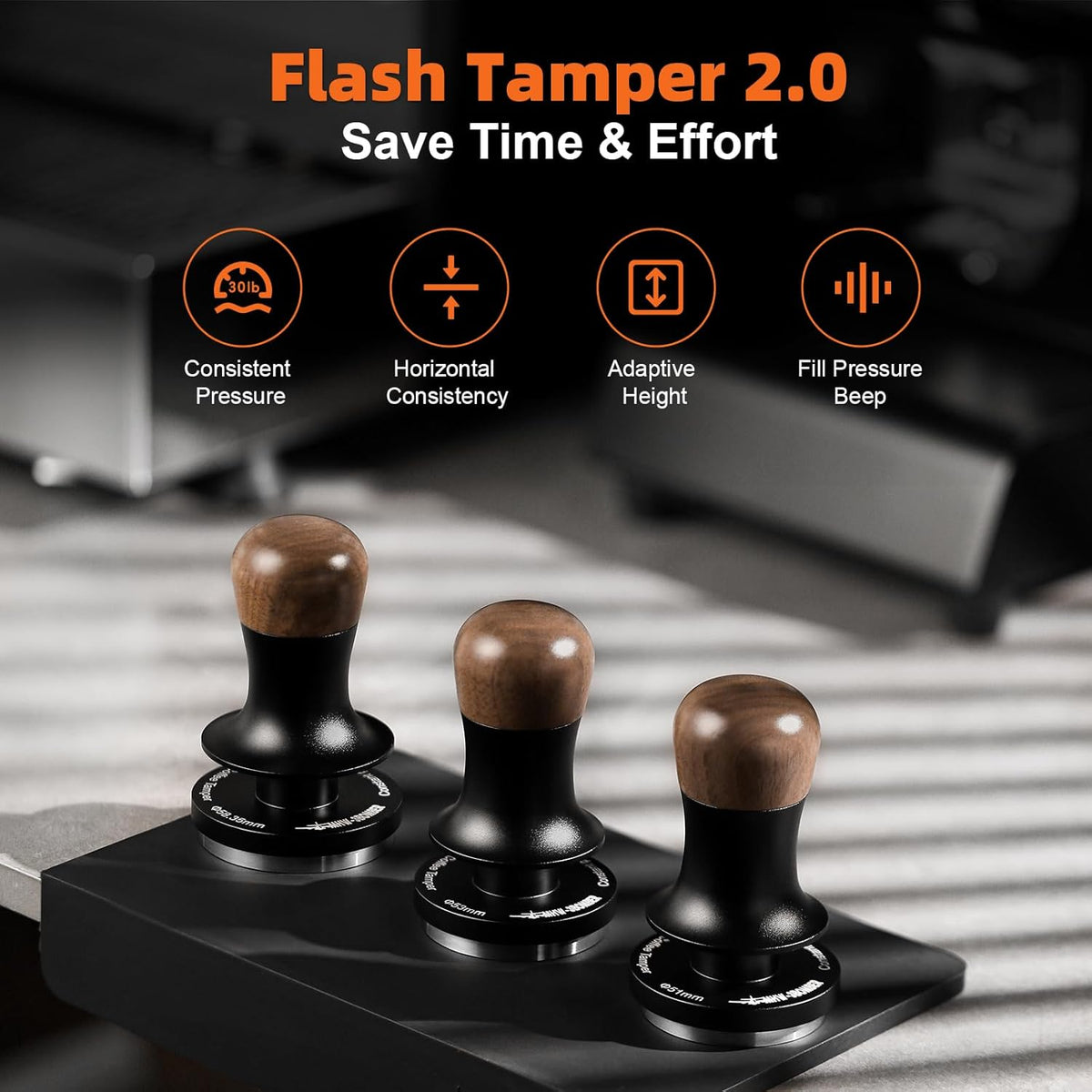 Espresso Tamper 53.35mm-3 Spring Loaded Coffee Tamper-15lb / 30lbs Replacement Springs Calibrated Tamper with Sound Feedback-MHW-3BOMBER Flat Base Tamper-Fits for 54mm Portafilter Basket T6183T-OS
