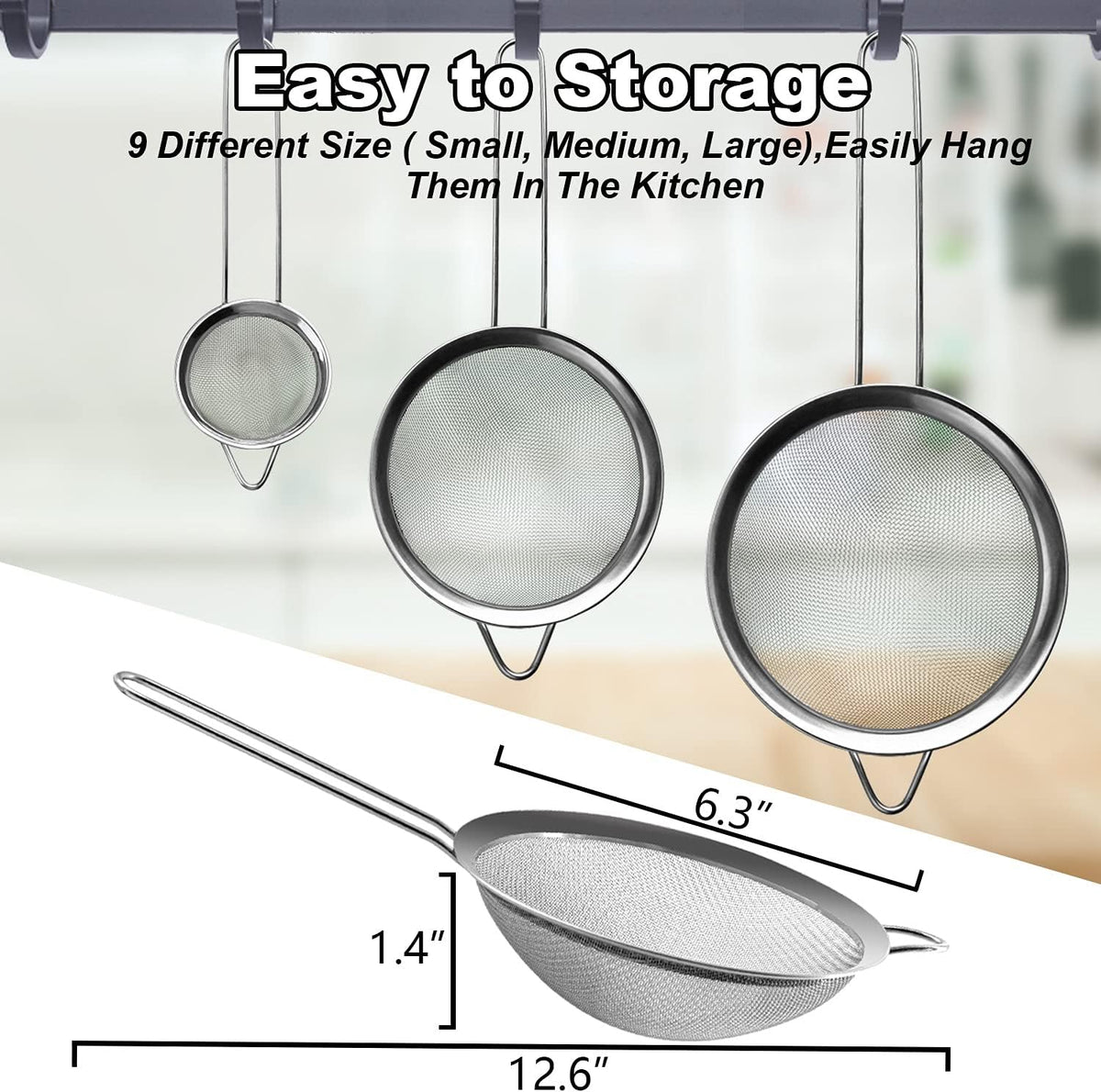 Anaeat Fine Mesh Strainers - Premium Stainless Steel Colander Sieve Sifters, with Durable Mesh and Sturdy Handle, Excellent for Sifting Dry ingredients, Flour, Pastas, Rice, Tea (6.3")