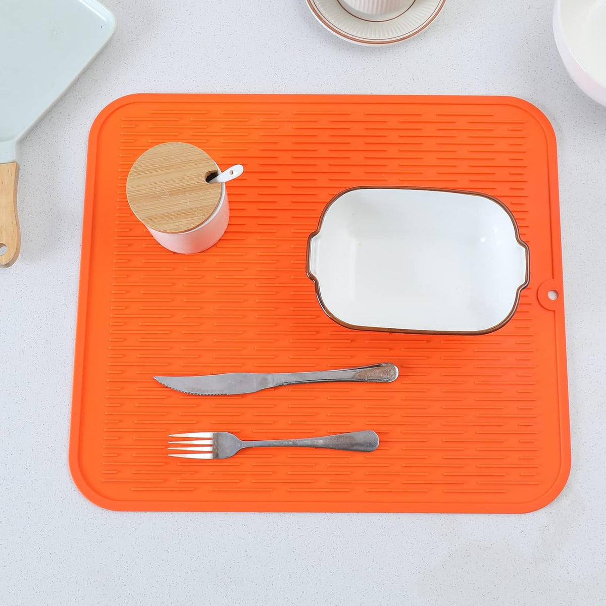 Silicone Dish Drying Mat for Multiple Usage,Easy clean,Eco-friendly,Heat-resistant Silicone Mat for Kitchen Counter or Sink,Refrigerator or Drawer Liner Orange XL 18 inches x 16 inches