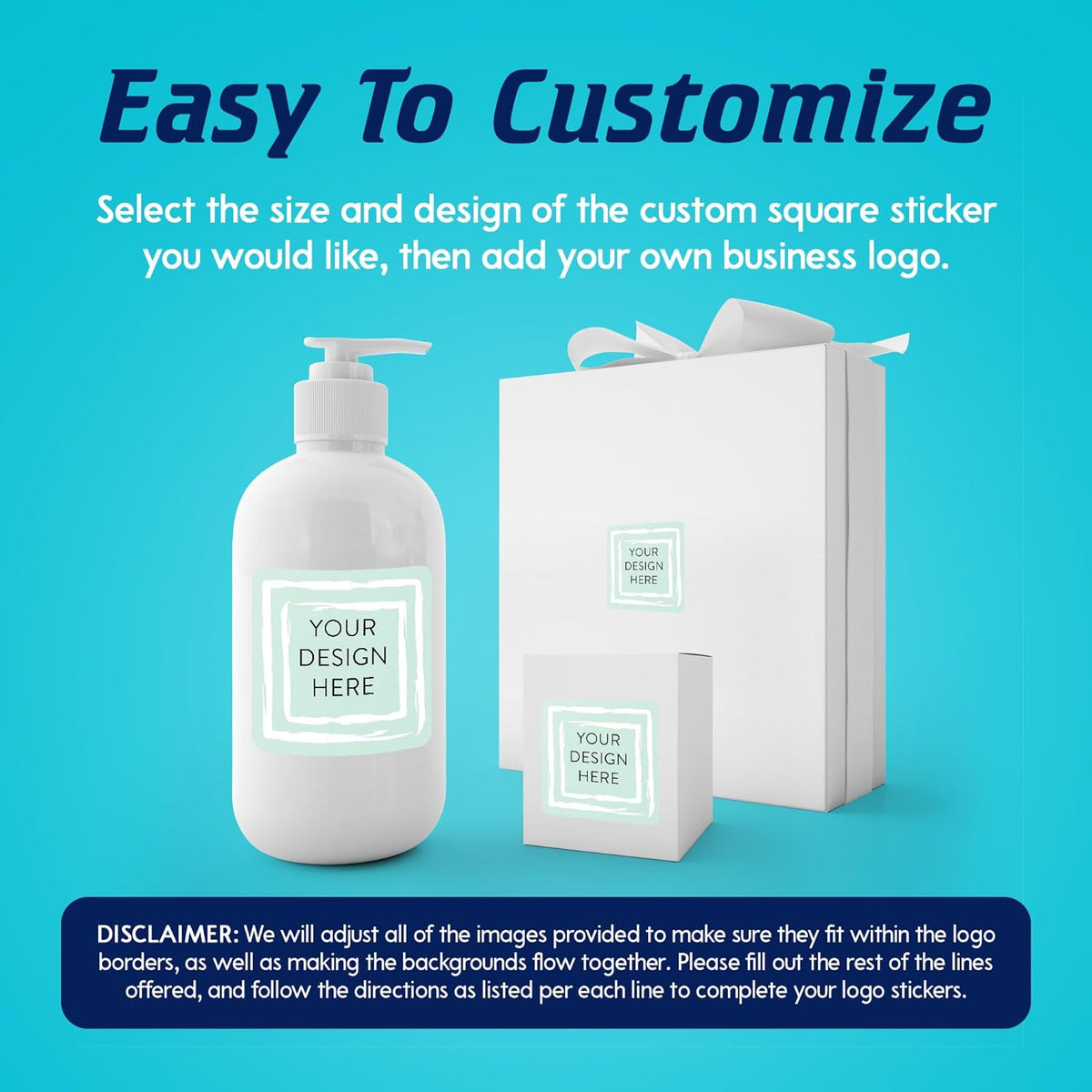 100 Custom Vinyl Stickers - Upload Your own Image, Text, Design, Logo - Personalized Logo Labels for Handmade, Packaging, Bottle, Jars, Candle, Brand Stickers (Mint, 1.5x1.5 Square)