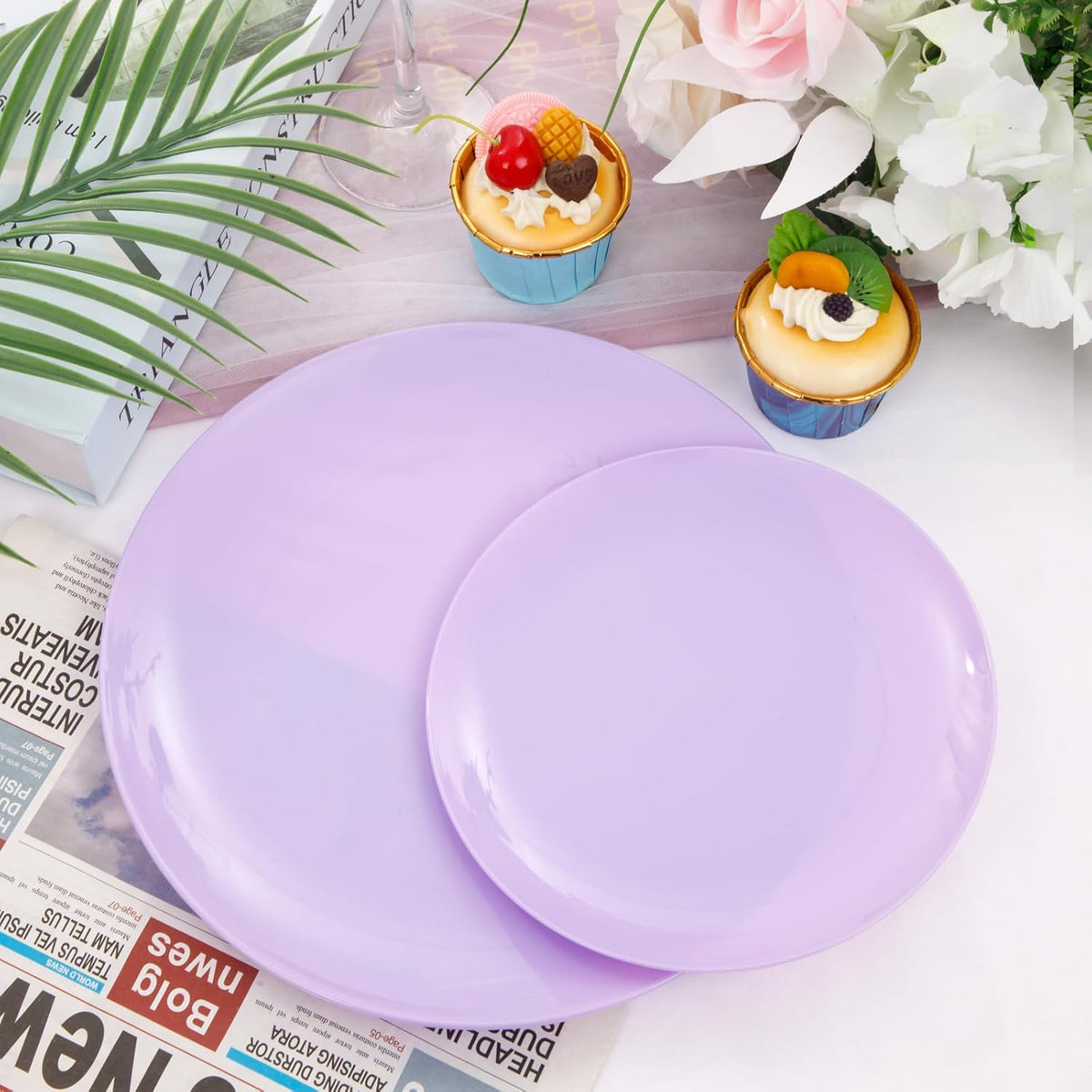 KIRE 60PCS Purple Plastic Plates Disposable - Heavy Duty Purple Plates Include 30Pcs 10.25” Dinner and 30Pcs 7.5” for Dessert/Salad - for Wedding/Bridal Shower
