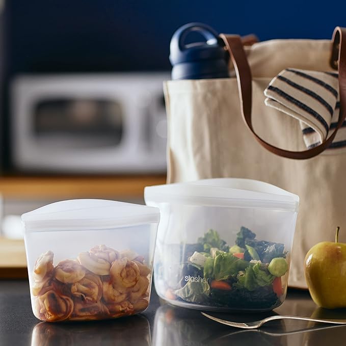 Stasher Premium Silicone Reusable Food Storage Bags, 3-Pack, Clear, Multi-Use Food Storage Bags, Lunch Bag, Travel Containers, BPA Free, Leak-free, Dishwasher-Safe, Eco-friendly