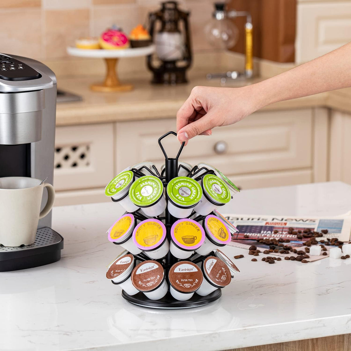 Rice rat K-Cup Storage Coffee Capsules Pod Holder Carousel Capsule Display Storage for k-cup(27pods-3tiers)