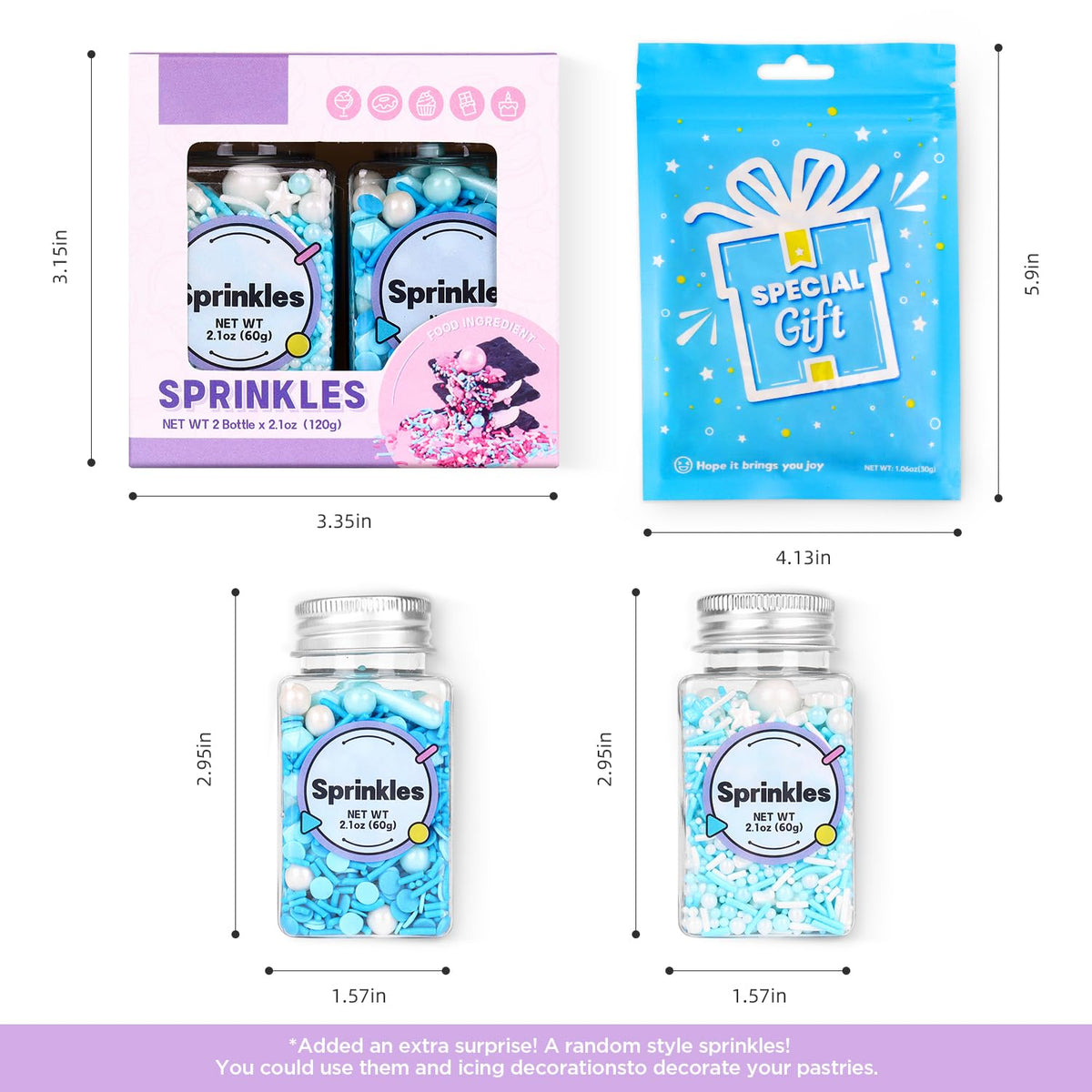 Edible Blue Sprinkles For Cake Decorating, Snowflake Sprinkles, Edible Stars, Sprinkle Mix for Cupcake Toppers, Ice Cream Toppings, Celebrations Wedding Baby Shower Birthday Party.(120g/4.2oz)