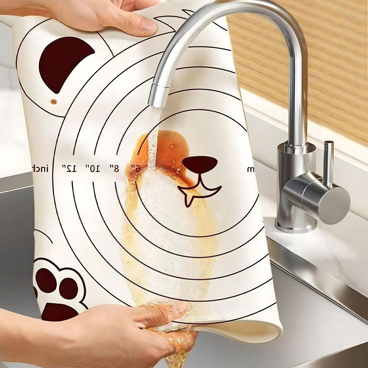 Little Bear Pastry Mat Set:Silicone Pastry Mat with Cake Scraper Rolling Pin Pastry Brush for Baking (standard, count, 3)