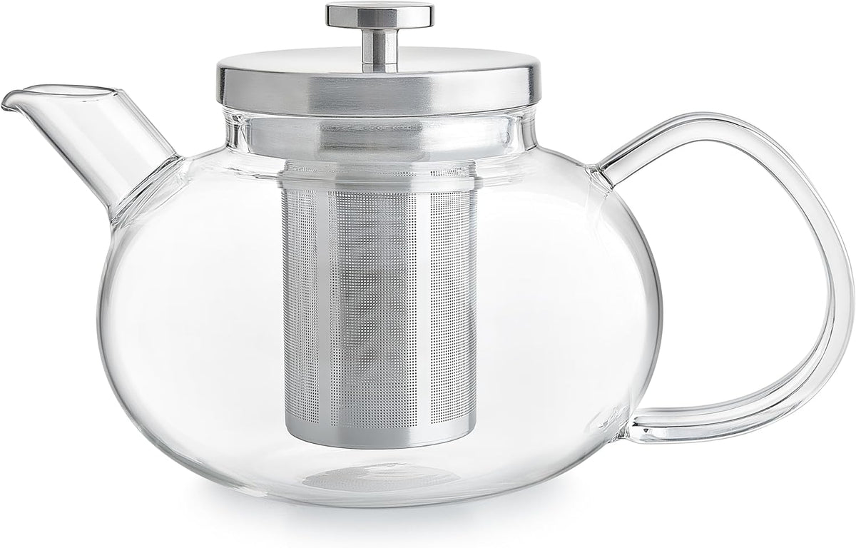 Teabloom Connoisseur Glass Teapot with Stainless Steel Infuser for Loose Tea โ 4-Cup Capacity, Stovetop-Safe, Durable Borosilicate Glass, Perfect for Hot and Iced Tea