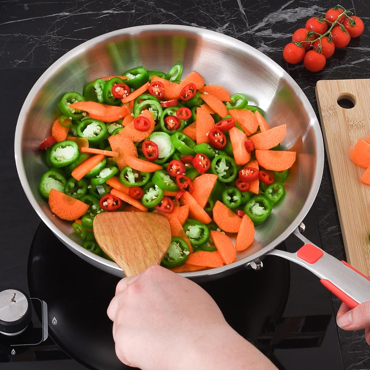 Inqibee 10 Inch Tri-Ply Stainless Steel Frying Pan with Lid,Skillet,Induction Cooking Pan,Heavy Duty and Dishwasher Safe,Detachable Handle