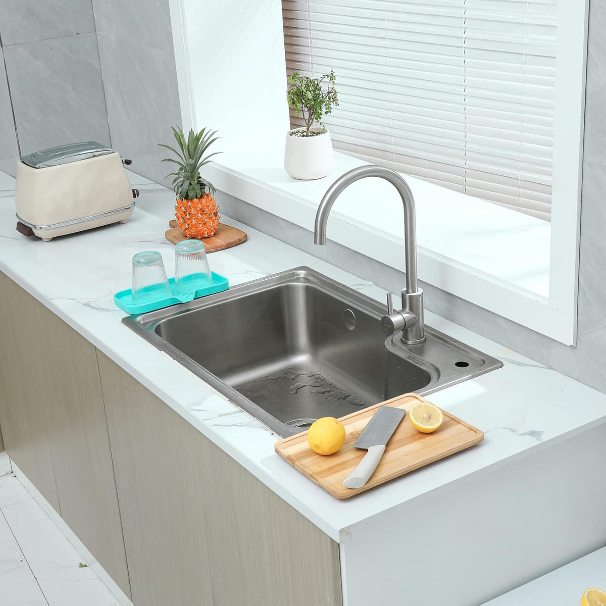 Silicone Bathroom Soap Dishes with Drain Spout-Bathroom and Kitchen Sink Organizer,Sponge Holder,Dish Soap Tray,Perfect for Dispenser,Scrubber,Bottle,Cup on Sink or Counter-Mint 9.6"ร5.3"