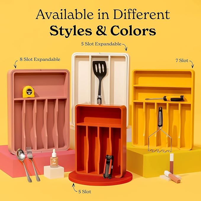SMIRLY Silverware Drawer Organizer – Bamboo Kitchen Drawer Organizer, Adjustable Utensil Holder and Cutlery Tray, Drawer Dividers for Flatware and Kitchen Utensils