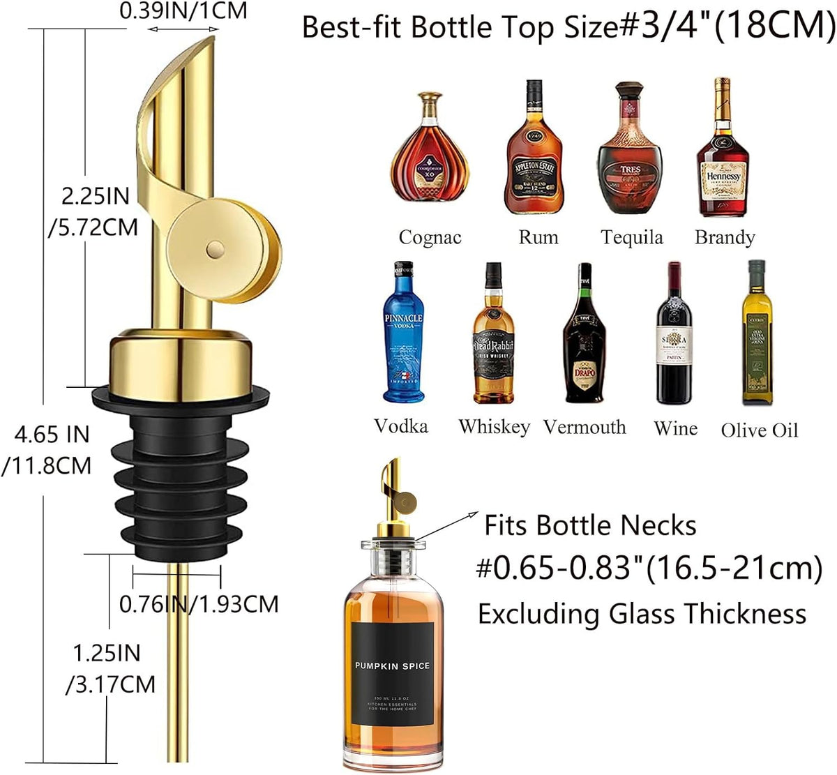 Pafusen 12 Pack Weighted Liquor Pour Spout, Auto Flip Olive Oil Dispenser Spout, Pour Spout for Liquor Bottles, Olive Oil Spout, Bottle Pourers for Alcohol Wine Syrup Home Bar Accessories Gold