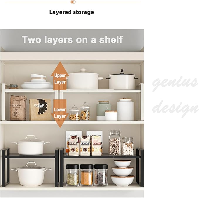 3 Pack Expandable Cabinet Shelf Organizer Kitchen Shelf Riser Stackable Pantry Shelves Kitchen Organizers and Storage Metal Spice Rack Countertop Organizer Cupboard Adjustable Shelfs Desk Rack Shelf