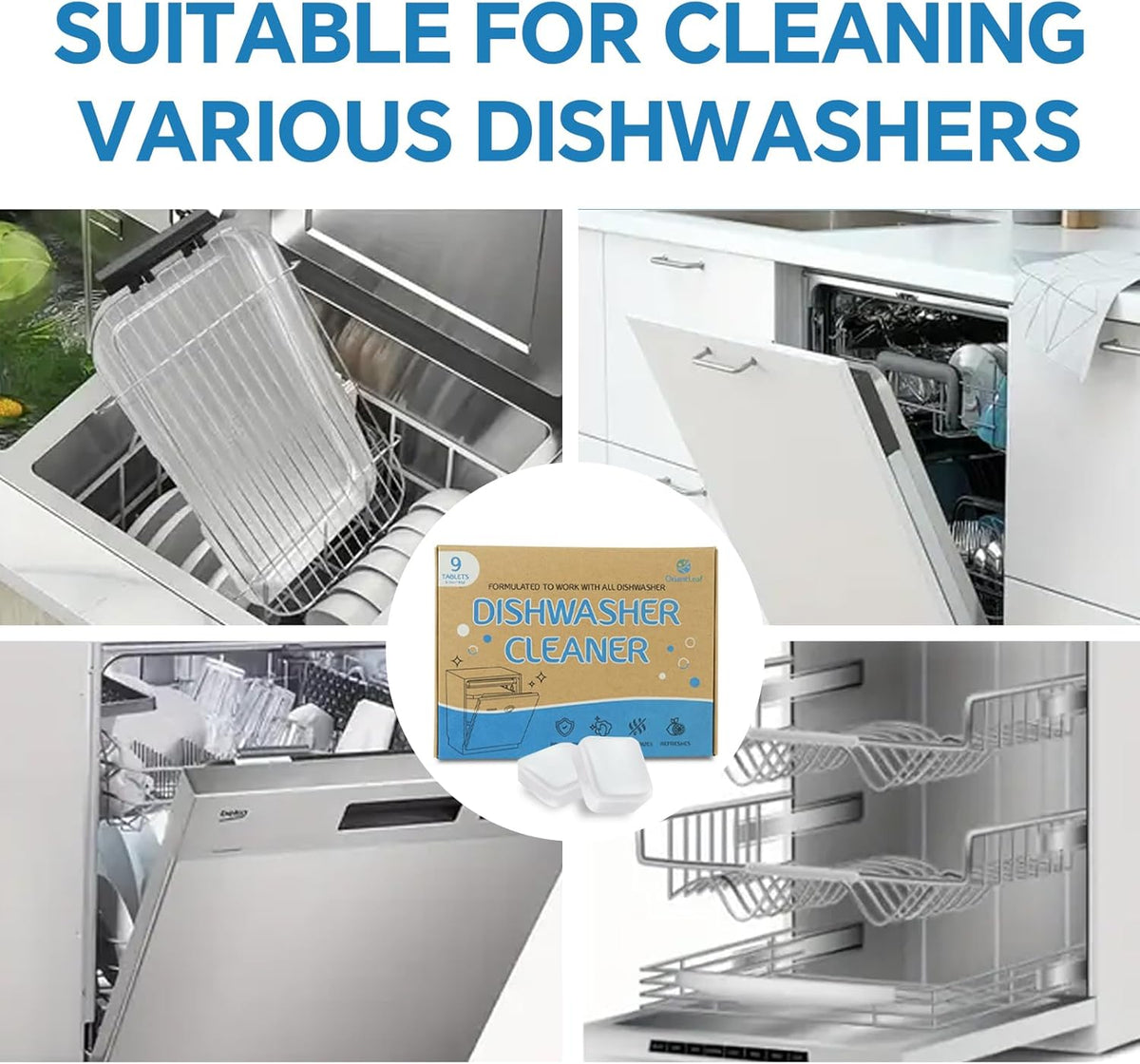 Dishwasher Cleaner Tablets, 9 Pack Lemon Scent Dishwasher Cleaner and Deodorizer, Descaler, Removes Limescale, Hard Water Marks, Grease and Odors, 9 Month Supply