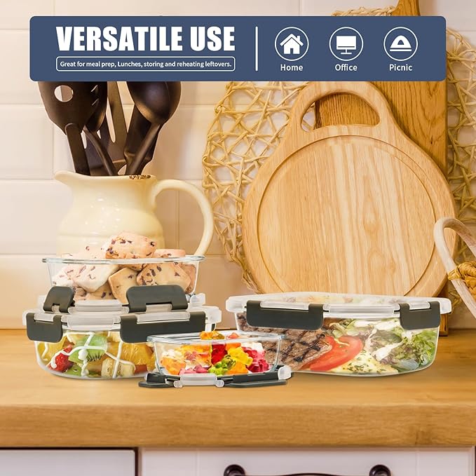 12 Pack Glass Food Storage Containers, Glass Storage Containers with Lids for Meal Prep, Lunch, Airtight, Freezer to Microwave Safe (12 Lids & 12 Containers)
