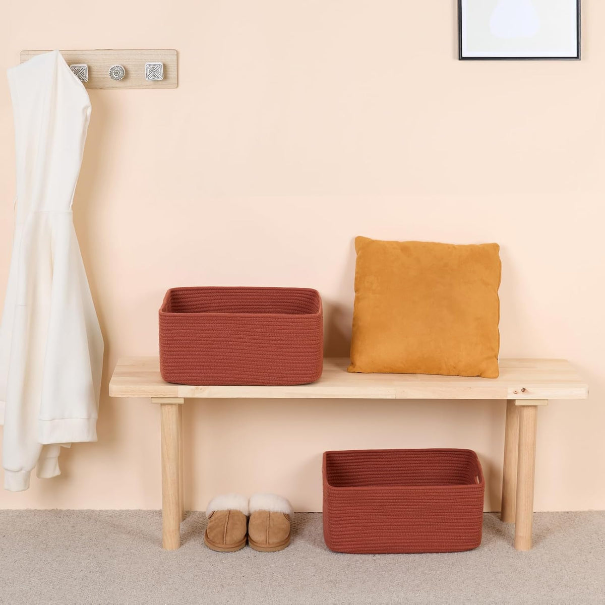 Large Storage Baskets for Shelves, Closet Organizers Bins for Clothes Blanket Towels, Baby Nursery, Toy Baskets Box, Woven Rope Baskets, 17 x 13 x 7.5β, 2 Packs Oxide Red
