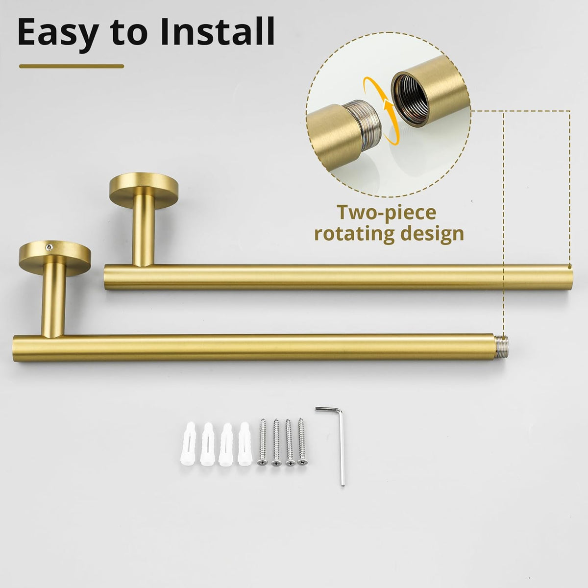 SAYAYO Towel Racks for Bathroom, 24 Inch Towel Bar Brushed Gold, Towel Rod Towel Holder Wall Mount SUS304 Stainless Steel (26 Inch Total Length)
