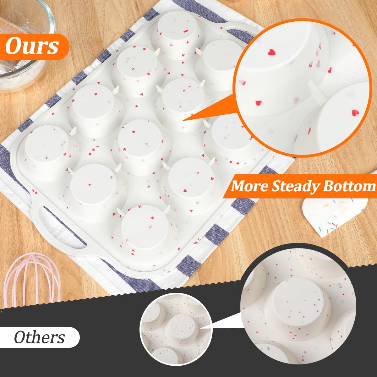CAKETIME Regular Size Muffin Pan with Metal Reinforced Frame, Silicone Cupcake Pan Easy to Handle Nonstick 12 Cups Silicone Muffin Pans for Baking BPA Free 2 Pack