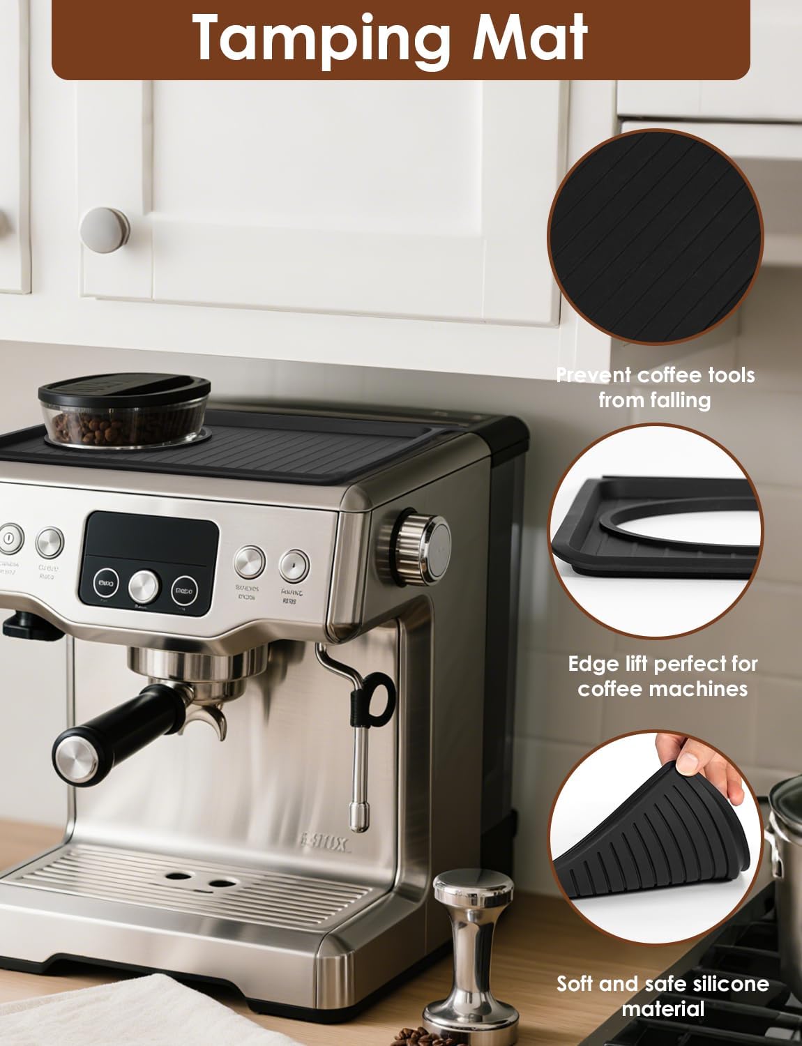 Tamping Mat compatible with Breville 870/880, Silicone Top Cover for Espresso Machines - Non-Slip, Scratch Proof Coffee Accessories (11"x9.25", Black)