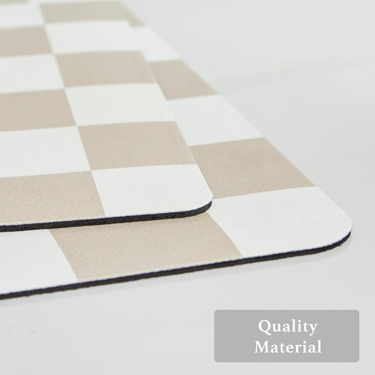 Checkered Dish Drying Mat for Kitchen Counter, Coffee Bar Station Accessories, Retro Cute Aesthetic Modern Absorbent Drainer Mat Kitchen Drying Mat Easy Clean, Beige 16" x 24"