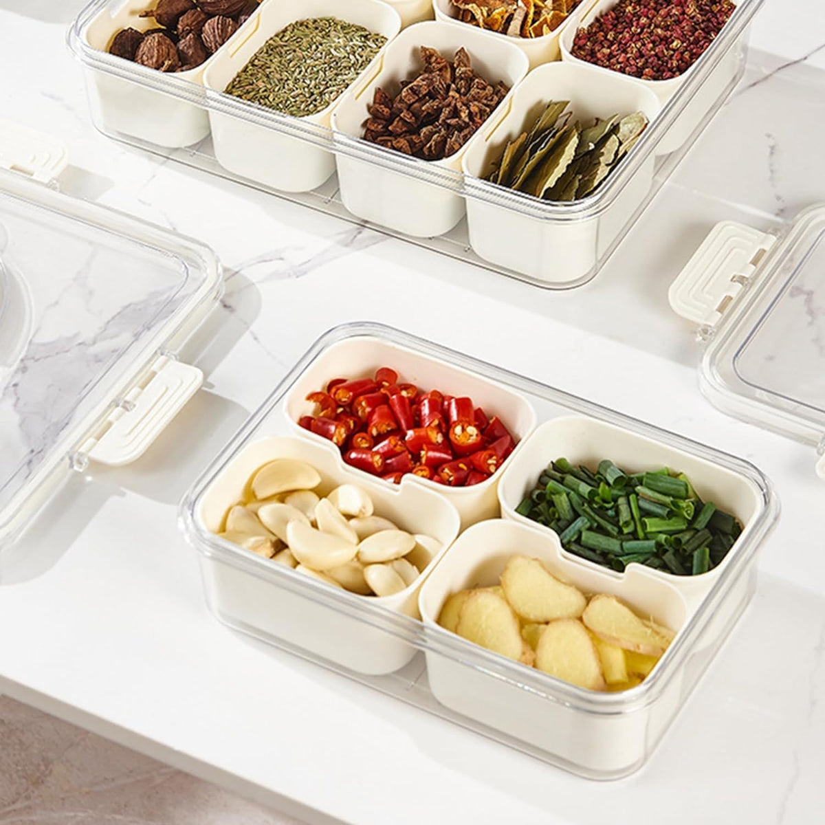 Snack Box Container, 4 Compartments Divided Serving Tray with Lid, Snackle Box Container, Snack Organizer for Fruit, Veggie, Perfect for Party, Entertaining