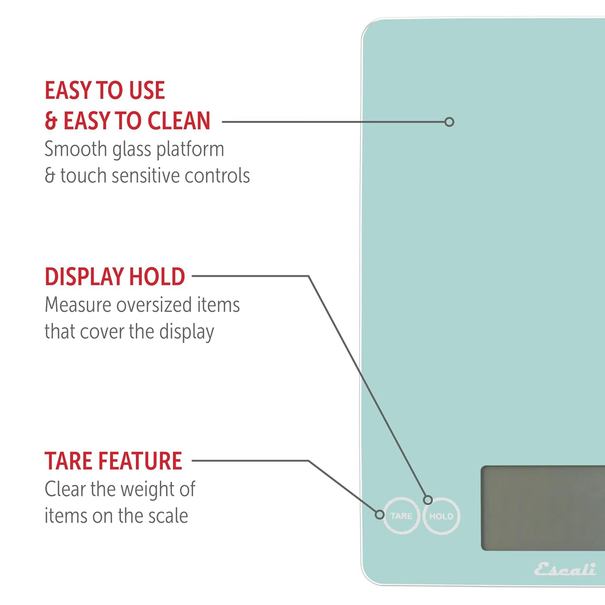 Escali Arti Classic Digital Coffee Scale Espresso Scale and Countertop Food Scale, 15-Pound Capacity, Teal