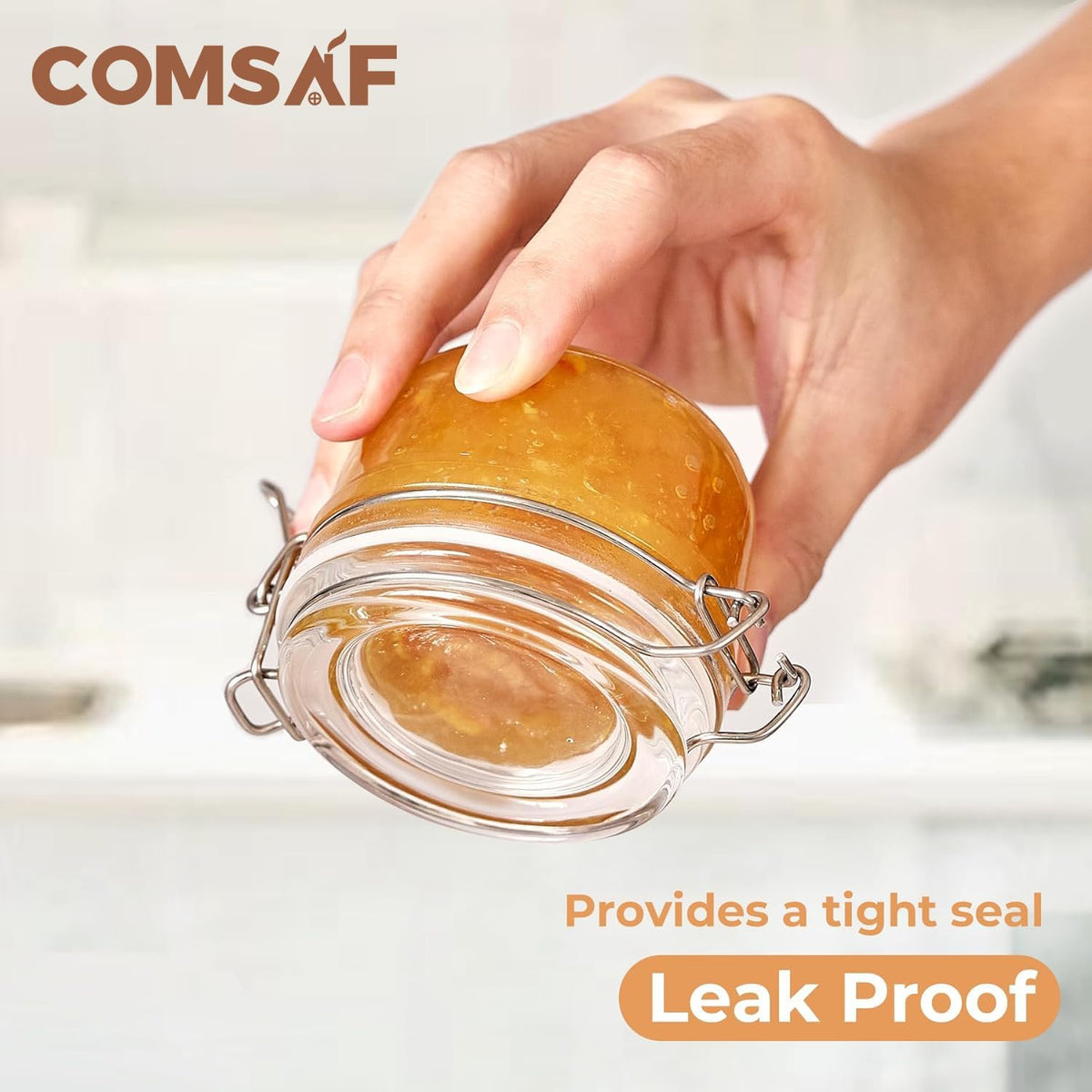 ComSaf 4oz Small Airtight Glass Jars Set of 12 with Lids Food Storage Jar Round, Mason Jar, Mini Storage Container with Clear Preserving Seal Wire Clip Fastening for Kitchen Canning, Jam, Spice, Honey
