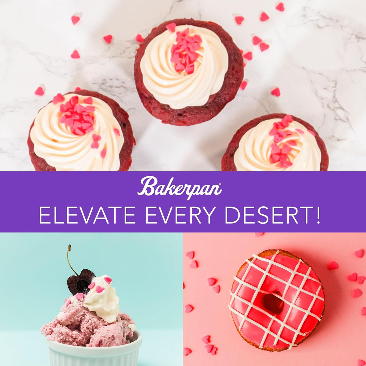 Bakerpan Heart Sprinkles for Baking, 4 Ounces Pink Heart Sprinkles Edible, Made in USA