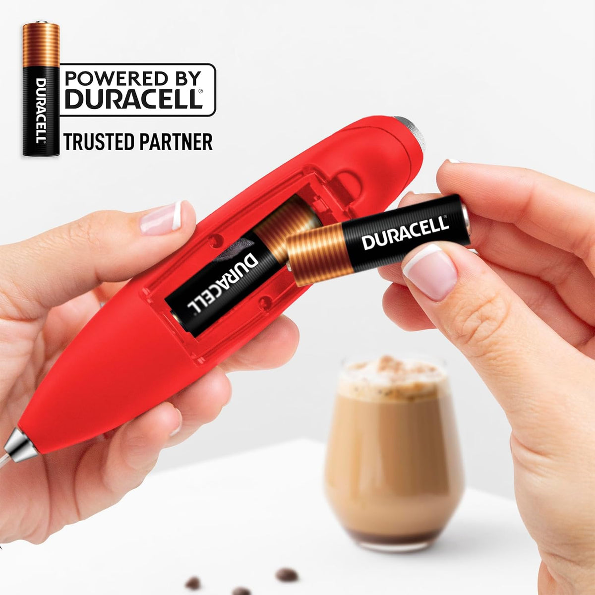 Zulay Kitchen Tornado Whisk Milk Frother with 4 AA Duracell Batteries - Triple Whisk for More Power - Handheld Coffee Frother with Stand - Drink Mixer for Lattes, Matcha & Protein Shakes