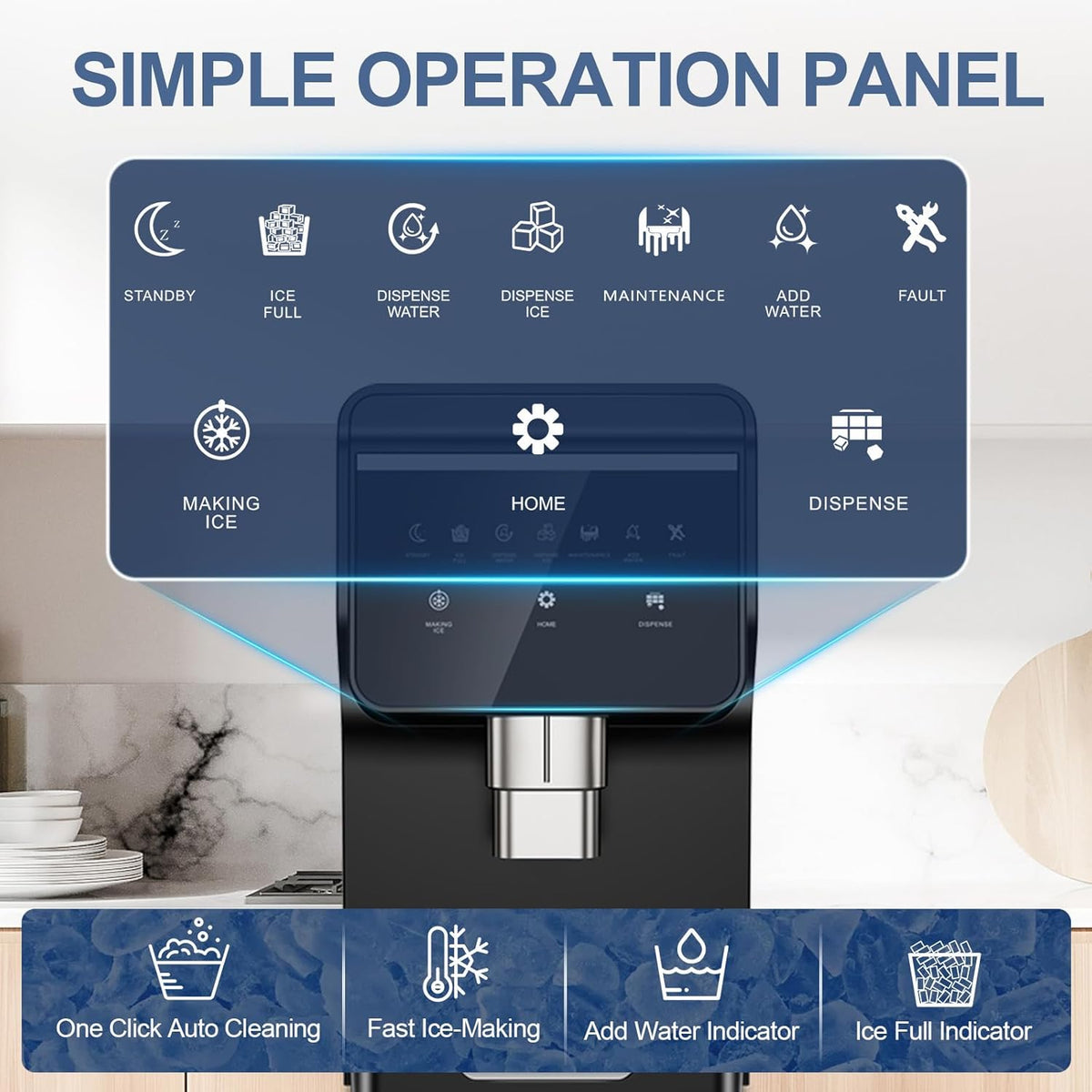 3-in-1 Nugget Ice Maker with Ice & Water Dispenser - 90Lbs/24H Pellet Chewable Ice, Self-Cleaning Countertop Stainless Steel Ice Machine for Commercial, Office, Kitchen, Party (Quiet Operation)
