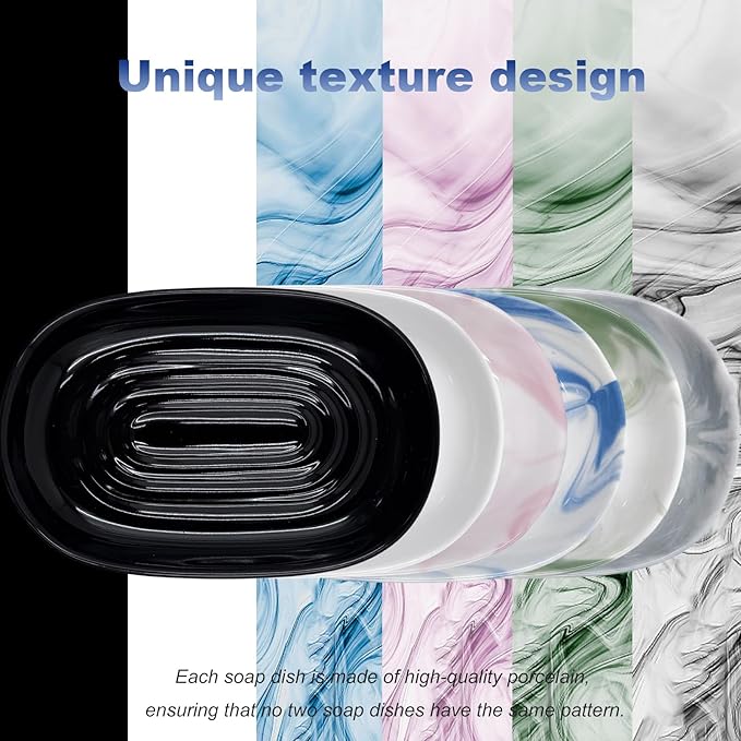 Soap Dish, Ceramic Soap Dish with Marble PatternShower, Soap Saver Tray for Bathroom, Kitchen Sink & Vanity, Multi-Use Holder for Jewelry, Rings, Keys (1 Pack, Grey-White)